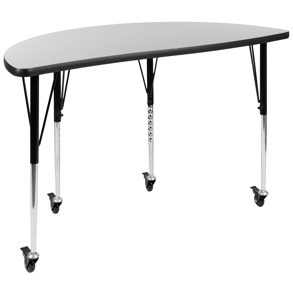 Flash Furniture XU-A48-HCIRC-GY-T-A-CAS-GG Mobile 47.5" Half CIR Wave Collaborative Grey Adjustable Height Activity Table (Grey Top/Black Frame) - Main view