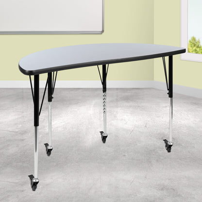 Flash Furniture XU-A48-HCIRC-GY-T-A-CAS-GG Mobile 47.5" Half CIR Wave Collaborative Grey Adjustable Height Activity Table (Grey Top/Black Frame) - View 2