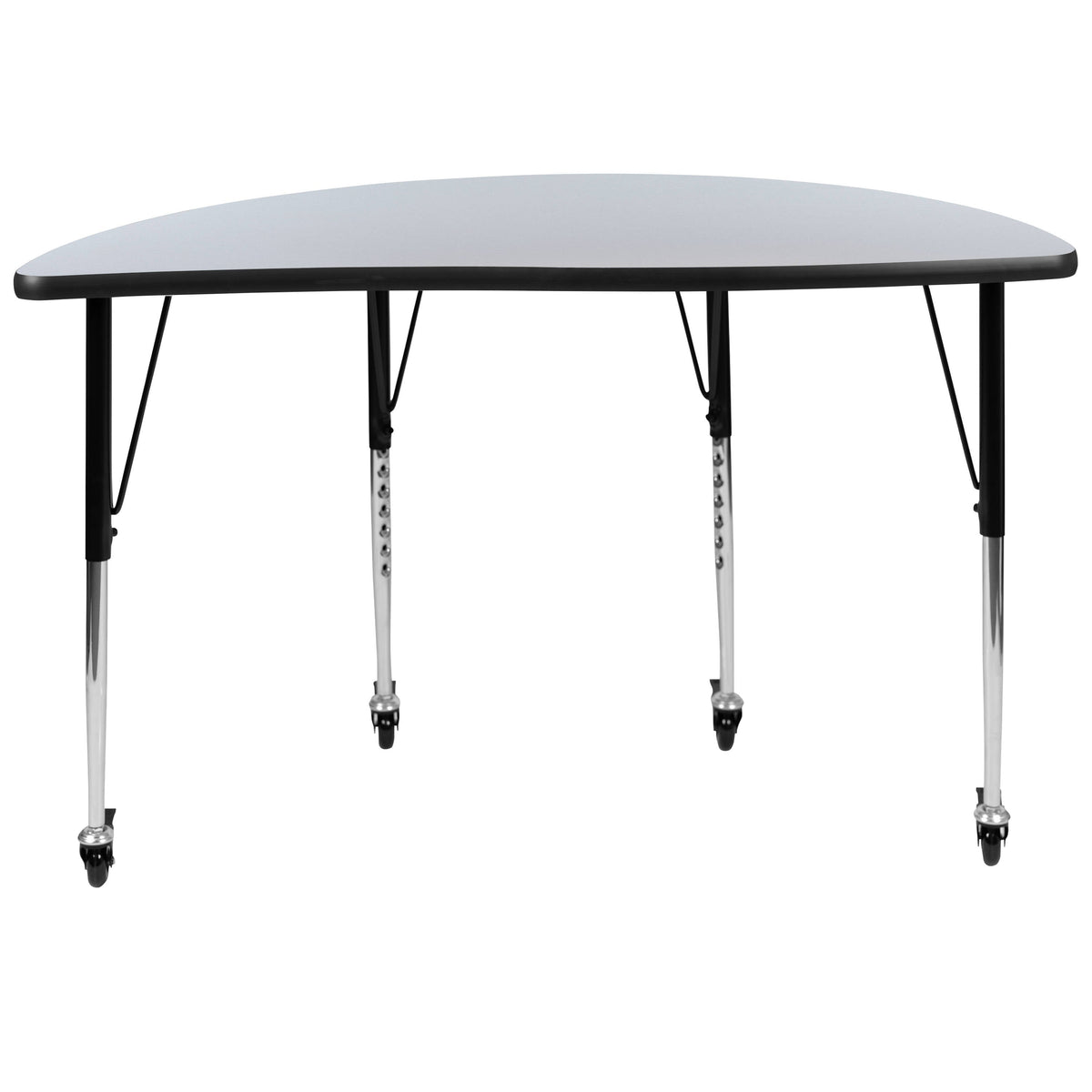 Flash Furniture XU-A48-HCIRC-GY-T-A-CAS-GG Mobile 47.5" Half CIR Wave Collaborative Grey Adjustable Height Activity Table (Grey Top/Black Frame) - View 6