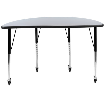 Flash Furniture XU-A48-HCIRC-GY-T-A-CAS-GG Mobile 47.5" Half CIR Wave Collaborative Grey Adjustable Height Activity Table (Grey Top/Black Frame) - View 6