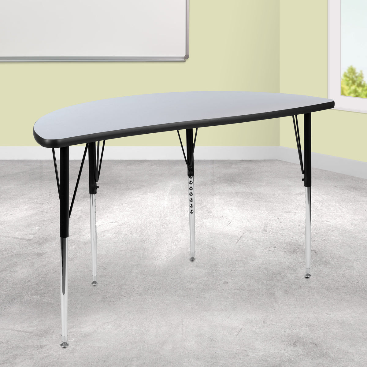 Flash Furniture XU-A48-HCIRC-GY-T-A-GG 47.5" Half Circle Wave Collaborative Grey Adjustable Height Activity Table (Grey Top/Black Frame) - View 2