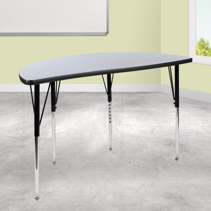 Flash Furniture XU-A48-HCIRC-GY-T-A-GG 47.5" Half Circle Wave Collaborative Grey Adjustable Height Activity Table (Grey Top/Black Frame) - View 2