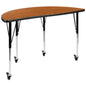 Flash Furniture XU-A48-HCIRC-OAK-T-A-CAS-GG Mobile 47.5" Half Circle Wave Collaborative Oak Adjustable Height Activity Table (Oak Top/Black Frame) - Main view
