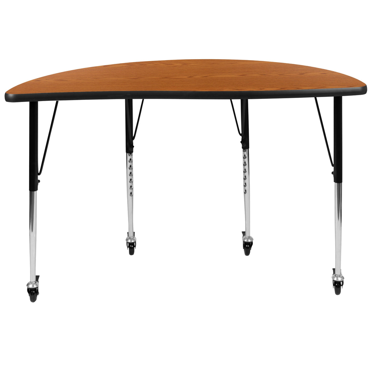 Flash Furniture XU-A48-HCIRC-OAK-T-A-CAS-GG Mobile 47.5" Half Circle Wave Collaborative Oak Adjustable Height Activity Table (Oak Top/Black Frame) - View 6