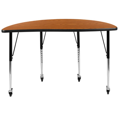 Flash Furniture XU-A48-HCIRC-OAK-T-A-CAS-GG Mobile 47.5" Half Circle Wave Collaborative Oak Adjustable Height Activity Table (Oak Top/Black Frame) - View 6