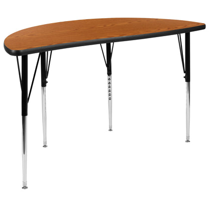Flash Furniture XU-A48-HCIRC-OAK-T-A-GG 47.5" Half Circle Wave Collaborative Oak Adjustable Height Activity Table (Oak Top/Black Frame) - Main view