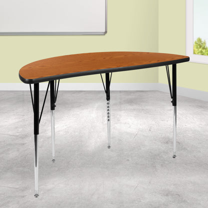 Flash Furniture XU-A48-HCIRC-OAK-T-A-GG 47.5" Half Circle Wave Collaborative Oak Adjustable Height Activity Table (Oak Top/Black Frame) - View 2