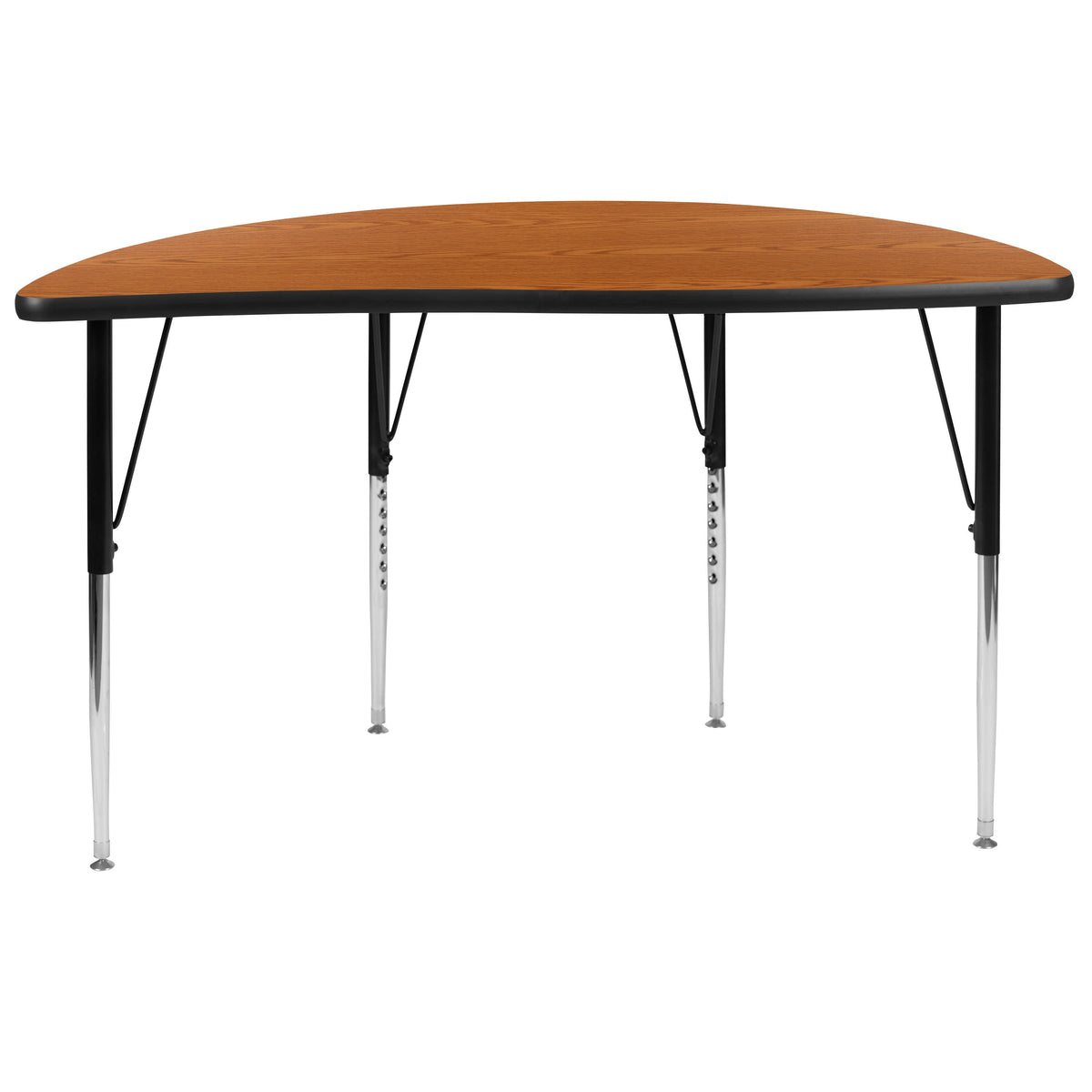 Flash Furniture XU-A48-HCIRC-OAK-T-A-GG 47.5" Half Circle Wave Collaborative Oak Adjustable Height Activity Table (Oak Top/Black Frame) - View 6