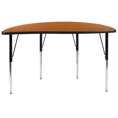 Flash Furniture XU-A48-HCIRC-OAK-T-A-GG 47.5" Half Circle Wave Collaborative Oak Adjustable Height Activity Table (Oak Top/Black Frame) - View 6