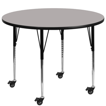 Flash Furniture XU-A48-RND-GY-H-A-CAS-GG Mobile 48" RD Grey HP Laminate Activity Table - Standard Height Adjustable Legs (Gray Top/Black Frame) - Main view