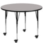 Flash Furniture XU-A48-RND-GY-H-A-CAS-GG Mobile 48" RD Grey HP Laminate Activity Table - Standard Height Adjustable Legs (Gray Top/Black Frame) - Main view