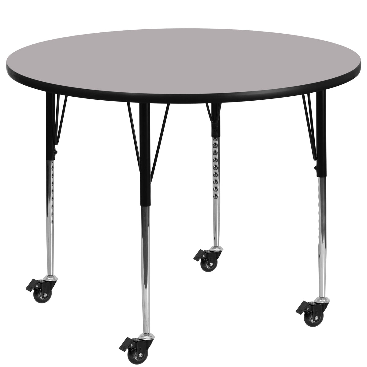 Flash Furniture XU-A48-RND-GY-T-A-CAS-GG Mobile 48" Round Grey Thermal Laminate Activity Table - Height Adjustable Legs (Gray Top/Black Frame) - Main view
