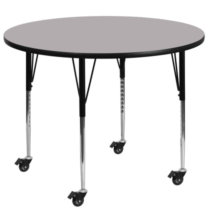 Flash Furniture XU-A48-RND-GY-T-A-CAS-GG Mobile 48" Round Grey Thermal Laminate Activity Table - Height Adjustable Legs (Gray Top/Black Frame) - Main view