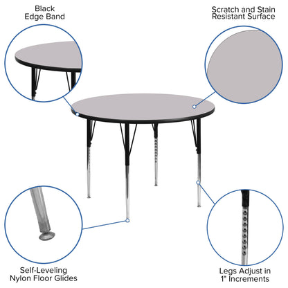 Flash Furniture XU-A48-RND-GY-T-A-GG 48" Round Grey Thermal Laminate Activity Table - Standard Height Adjustable Legs (Gray Top/Black Frame) - View 2
