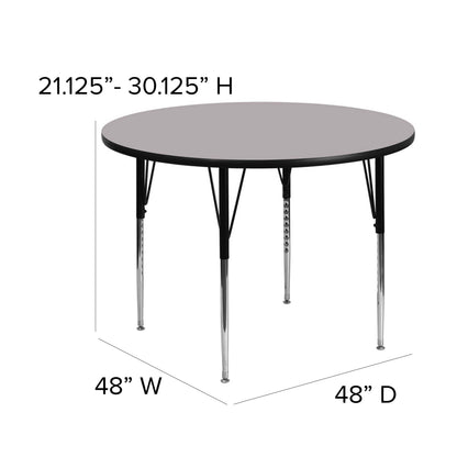 Flash Furniture XU-A48-RND-GY-T-A-GG 48" Round Grey Thermal Laminate Activity Table - Standard Height Adjustable Legs (Gray Top/Black Frame) - View 3