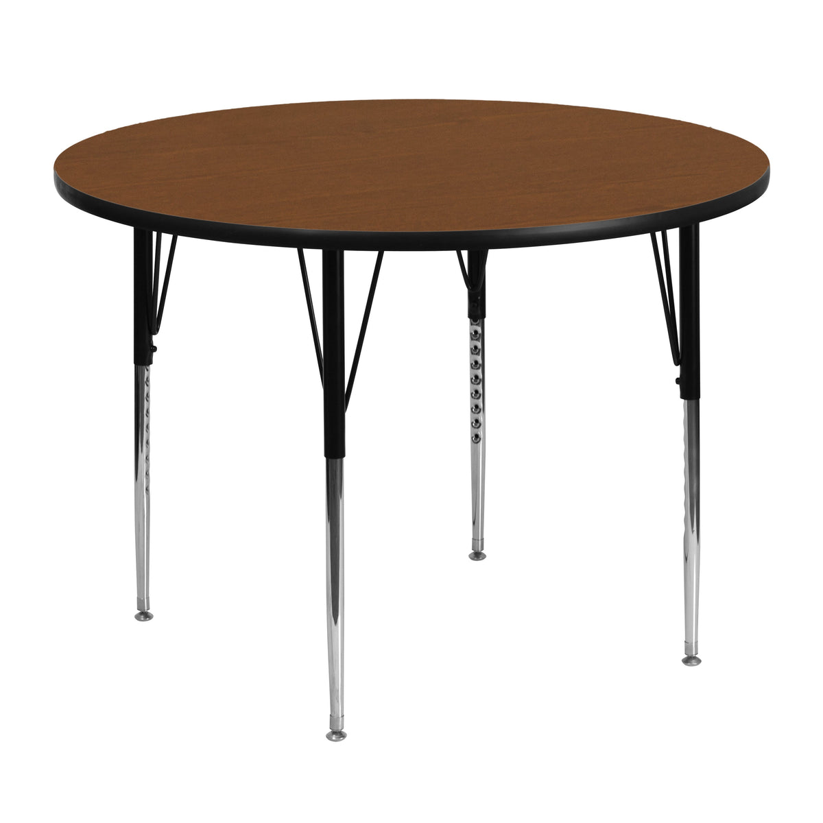 Flash Furniture XU-A48-RND-OAK-H-A-GG 48" Round Oak HP Laminate Activity Table - Standard Height Adjustable Legs (Oak Top/Black Frame) - Main view