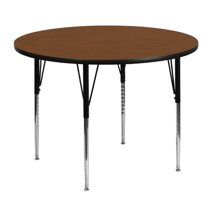 Flash Furniture XU-A48-RND-OAK-H-A-GG 48" Round Oak HP Laminate Activity Table - Standard Height Adjustable Legs (Oak Top/Black Frame) - Main view