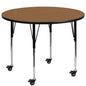 Flash Furniture XU-A48-RND-OAK-T-A-CAS-GG Mobile 48" Round Oak Thermal Laminate Activity Table - Height Adjustable Legs (Oak Top/Black Frame) - Main view