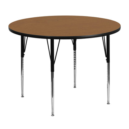 Flash Furniture XU-A48-RND-OAK-T-A-GG 48" Round Oak Thermal Laminate Activity Table - Standard Height Adjustable Legs (Oak Top/Black Frame) - Main view