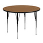 Flash Furniture XU-A48-RND-OAK-T-A-GG 48" Round Oak Thermal Laminate Activity Table - Standard Height Adjustable Legs (Oak Top/Black Frame) - Main view