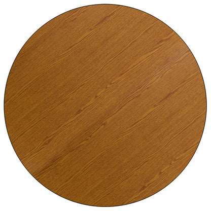 Flash Furniture XU-A48-RND-OAK-T-A-GG 48" Round Oak Thermal Laminate Activity Table - Standard Height Adjustable Legs (Oak Top/Black Frame) - View 2