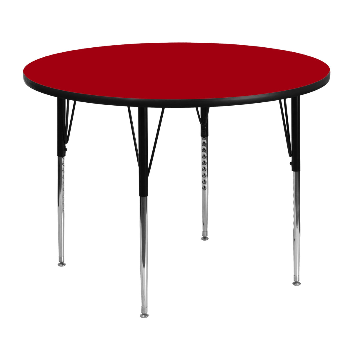 Flash Furniture XU-A48-RND-RED-T-A-GG 48" Round Red Thermal Laminate Activity Table - Standard Height Adjustable Legs (Red Top/Black Frame) - Main view
