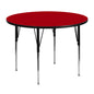 Flash Furniture XU-A48-RND-RED-T-A-GG 48" Round Red Thermal Laminate Activity Table - Standard Height Adjustable Legs (Red Top/Black Frame) - Main view