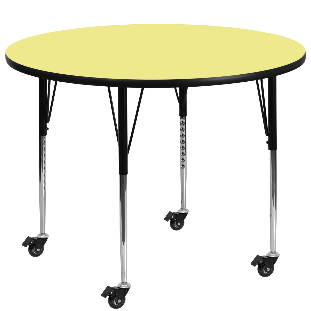 Flash Furniture XU-A48-RND-YEL-T-A-CAS-GG Mobile 48" Round Yellow Thermal Laminate Activity Table - Height Adjustable Legs (Yellow Top/Black Frame) - Main view