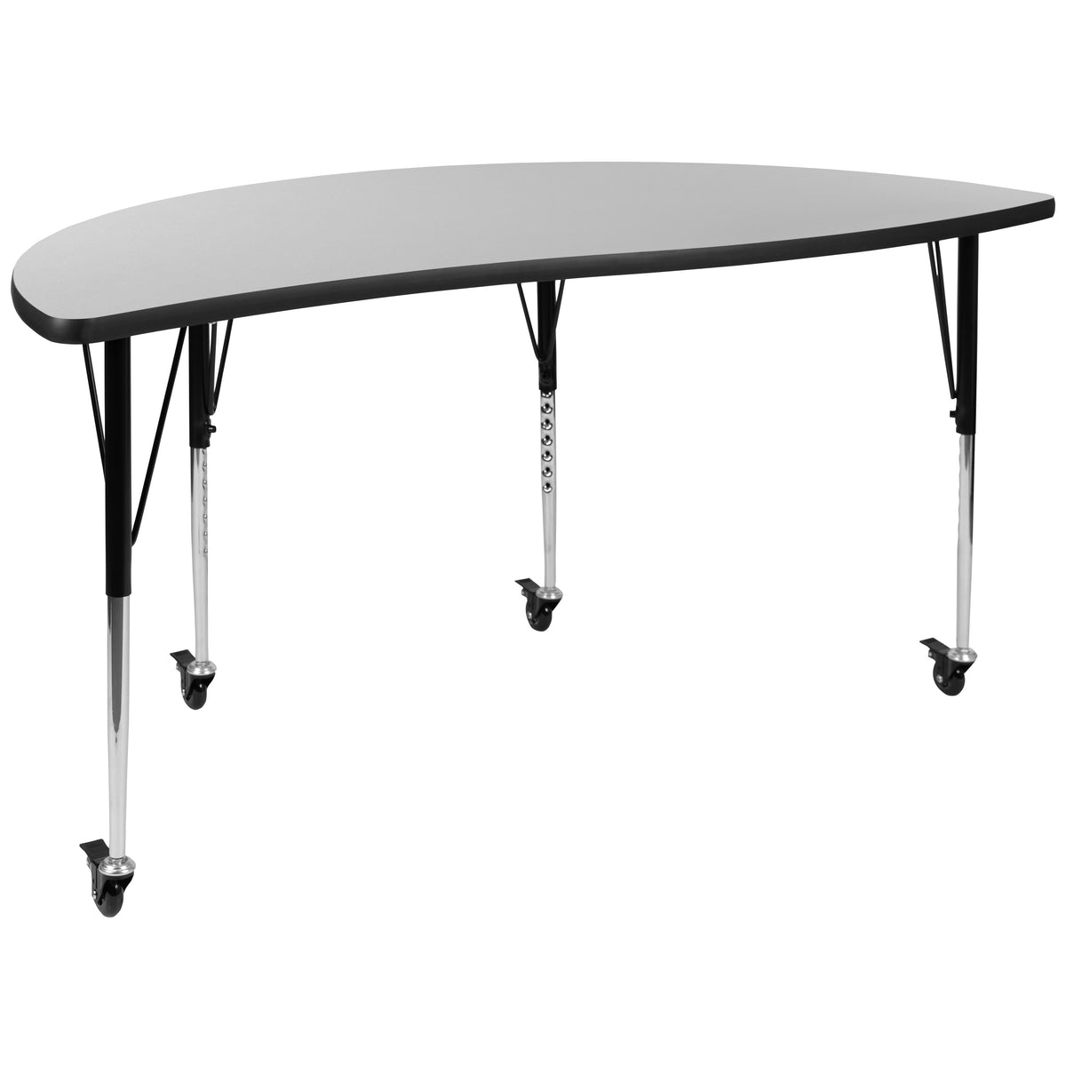 Flash Furniture XU-A60-HCIRC-GY-T-A-CAS-GG Mobile 60" Half Circle Wave Collaborative Grey Adjustable Height Activity Table (Grey Top/Black Frame) - Main view