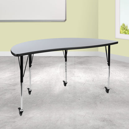 Flash Furniture XU-A60-HCIRC-GY-T-A-CAS-GG Mobile 60" Half Circle Wave Collaborative Grey Adjustable Height Activity Table (Grey Top/Black Frame) - View 2