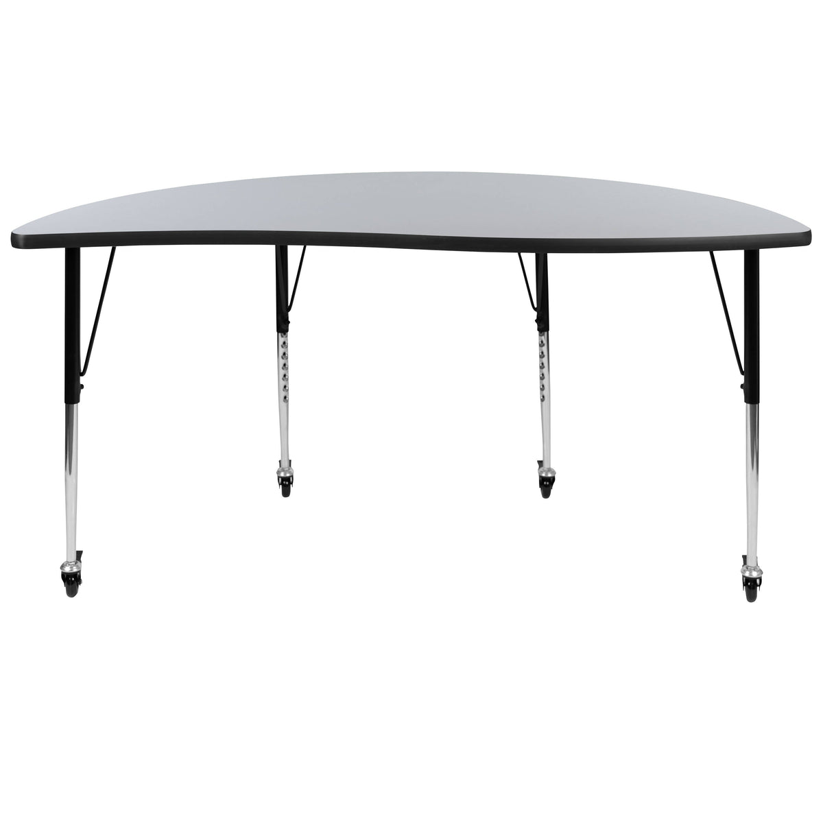 Flash Furniture XU-A60-HCIRC-GY-T-A-CAS-GG Mobile 60" Half Circle Wave Collaborative Grey Adjustable Height Activity Table (Grey Top/Black Frame) - View 6
