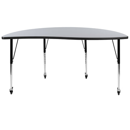Flash Furniture XU-A60-HCIRC-GY-T-A-CAS-GG Mobile 60" Half Circle Wave Collaborative Grey Adjustable Height Activity Table (Grey Top/Black Frame) - View 6
