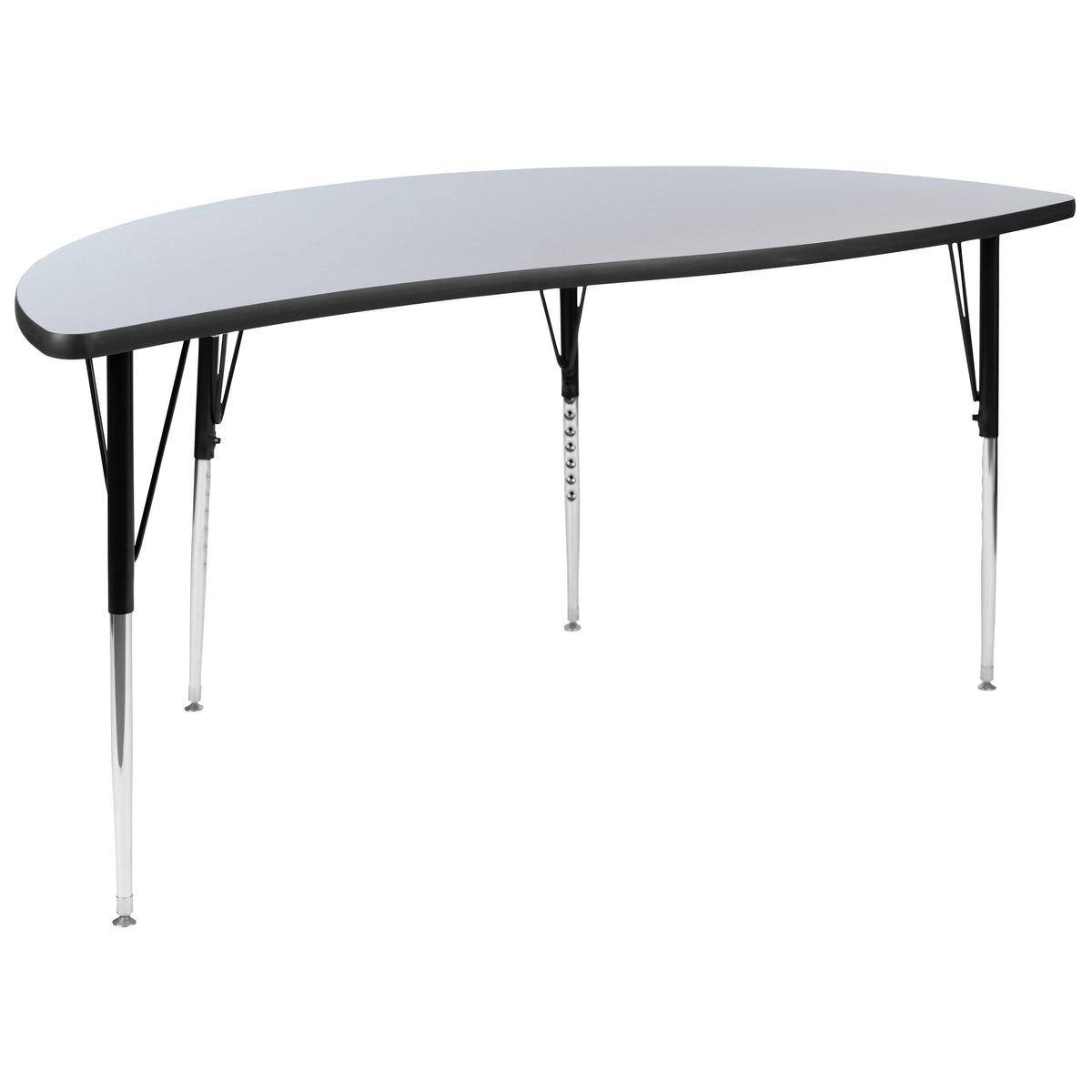 Flash Furniture XU-A60-HCIRC-GY-T-A-GG 60" Half Circle Wave Collaborative Grey Adjustable Height Activity Table (Grey Top/Black Frame) - Main view