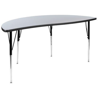 Flash Furniture XU-A60-HCIRC-GY-T-A-GG 60" Half Circle Wave Collaborative Grey Adjustable Height Activity Table (Grey Top/Black Frame) - Main view