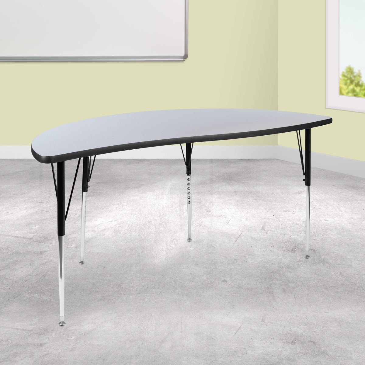 Flash Furniture XU-A60-HCIRC-GY-T-A-GG 60" Half Circle Wave Collaborative Grey Adjustable Height Activity Table (Grey Top/Black Frame) - View 2
