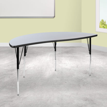 Flash Furniture XU-A60-HCIRC-GY-T-A-GG 60" Half Circle Wave Collaborative Grey Adjustable Height Activity Table (Grey Top/Black Frame) - View 2