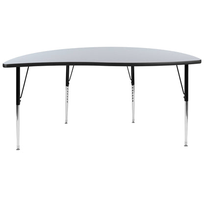 Flash Furniture XU-A60-HCIRC-GY-T-A-GG 60" Half Circle Wave Collaborative Grey Adjustable Height Activity Table (Grey Top/Black Frame) - View 6