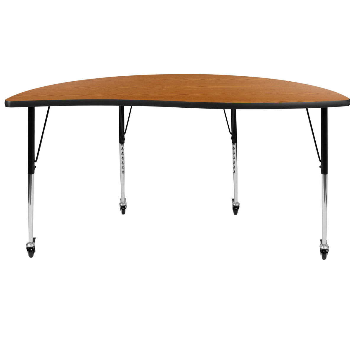 Flash Furniture XU-A60-HCIRC-OAK-T-A-CAS-GG Mobile 60" Half Circle Wave Collaborative Oak Adjustable Height Activity Table (Oak Top/Black Frame) - View 6