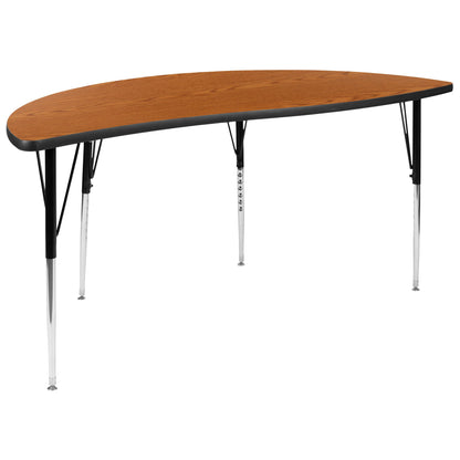 Flash Furniture XU-A60-HCIRC-OAK-T-A-GG 60" Half Circle Wave Collaborative Oak Adjustable Height Activity Table (Oak Top/Black Frame) - Main view