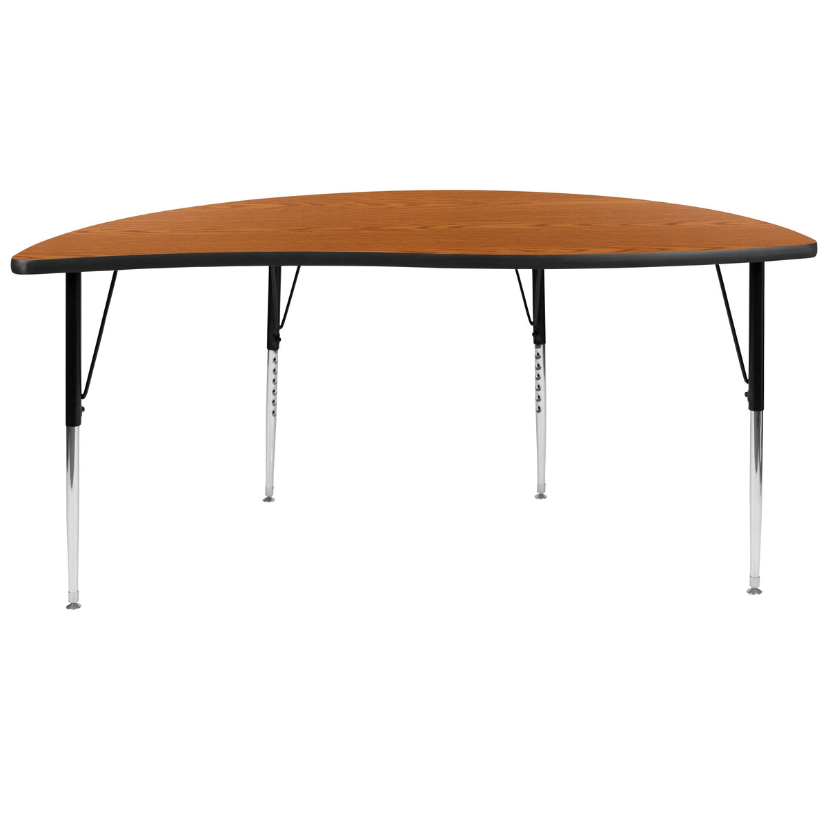 Flash Furniture XU-A60-HCIRC-OAK-T-A-GG 60" Half Circle Wave Collaborative Oak Adjustable Height Activity Table (Oak Top/Black Frame) - View 6