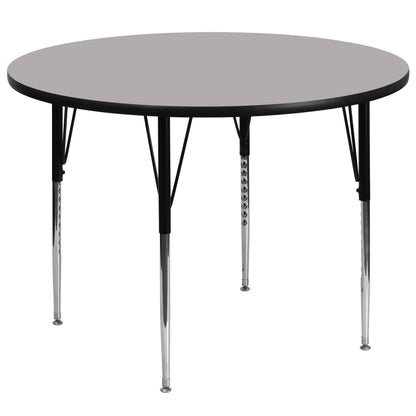 Flash Furniture XU-A60-RND-GY-T-A-GG 60" Round Grey Thermal Laminate Activity Table - Standard Height Adjustable Legs (Gray Top/Black Frame) - Main view