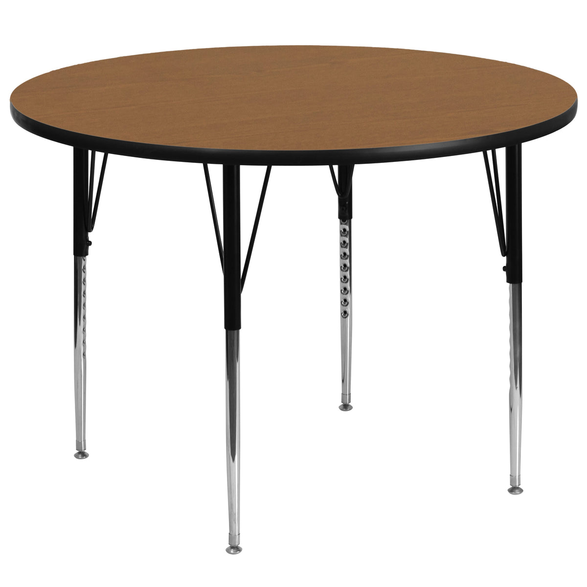 Flash Furniture XU-A60-RND-OAK-T-A-GG 60" Round Oak Thermal Laminate Activity Table - Standard Height Adjustable Legs (Oak Top/Black Frame) - Main view