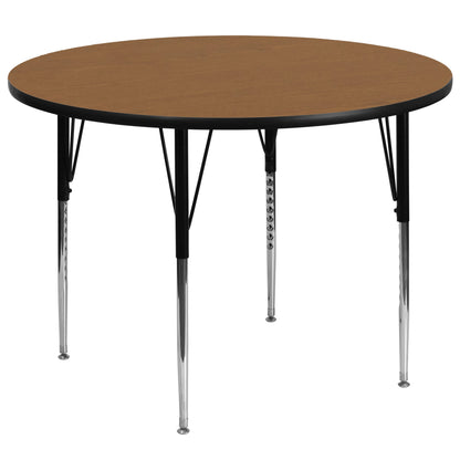 Flash Furniture XU-A60-RND-OAK-T-A-GG 60" Round Oak Thermal Laminate Activity Table - Standard Height Adjustable Legs (Oak Top/Black Frame) - Main view