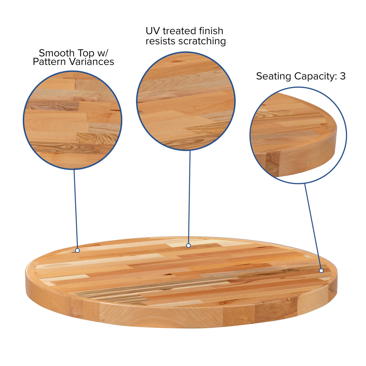 Flash Furniture XU-BB30RD-GG 30" Round Butcher Block Style Table Top - Restaurant Table Top - View 3