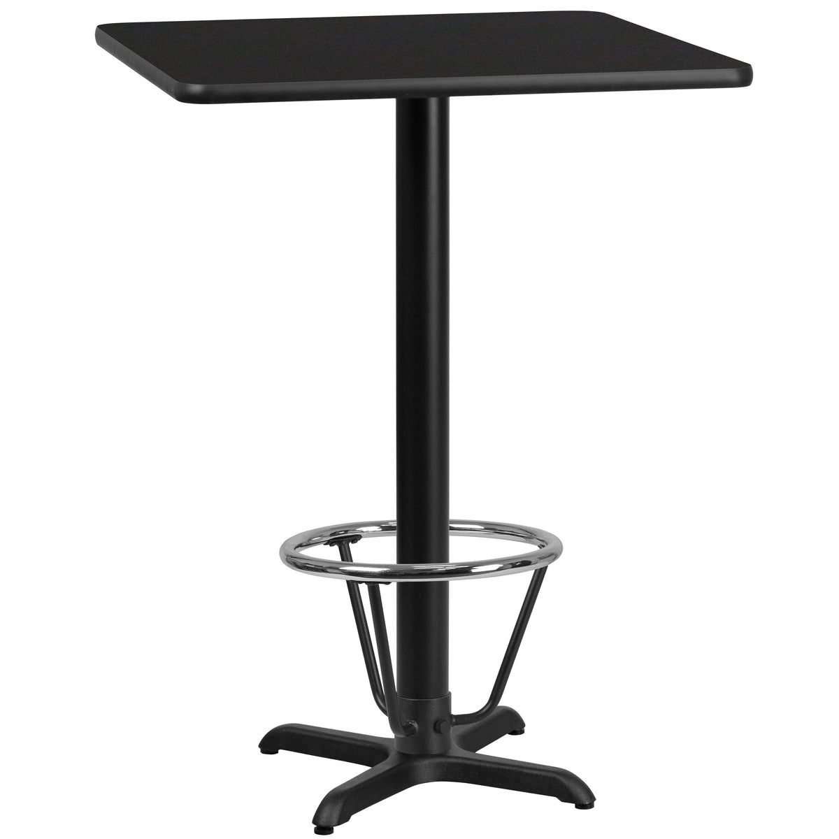 Flash Furniture XU-BLKTB-2424-T2222B-3CFR-GG 24" SQ Black Laminate Table Top with 22" x 22" Bar Height Table Base & Foot Ring - Main view