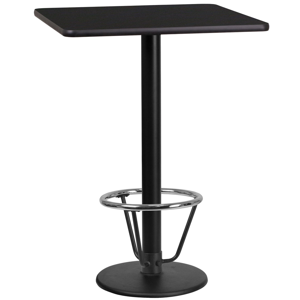 Flash Furniture XU-BLKTB-2424-TR18B-3CFR-GG 24" Square Black Laminate Table Top with 18" Round Bar Height Table Base - Main view