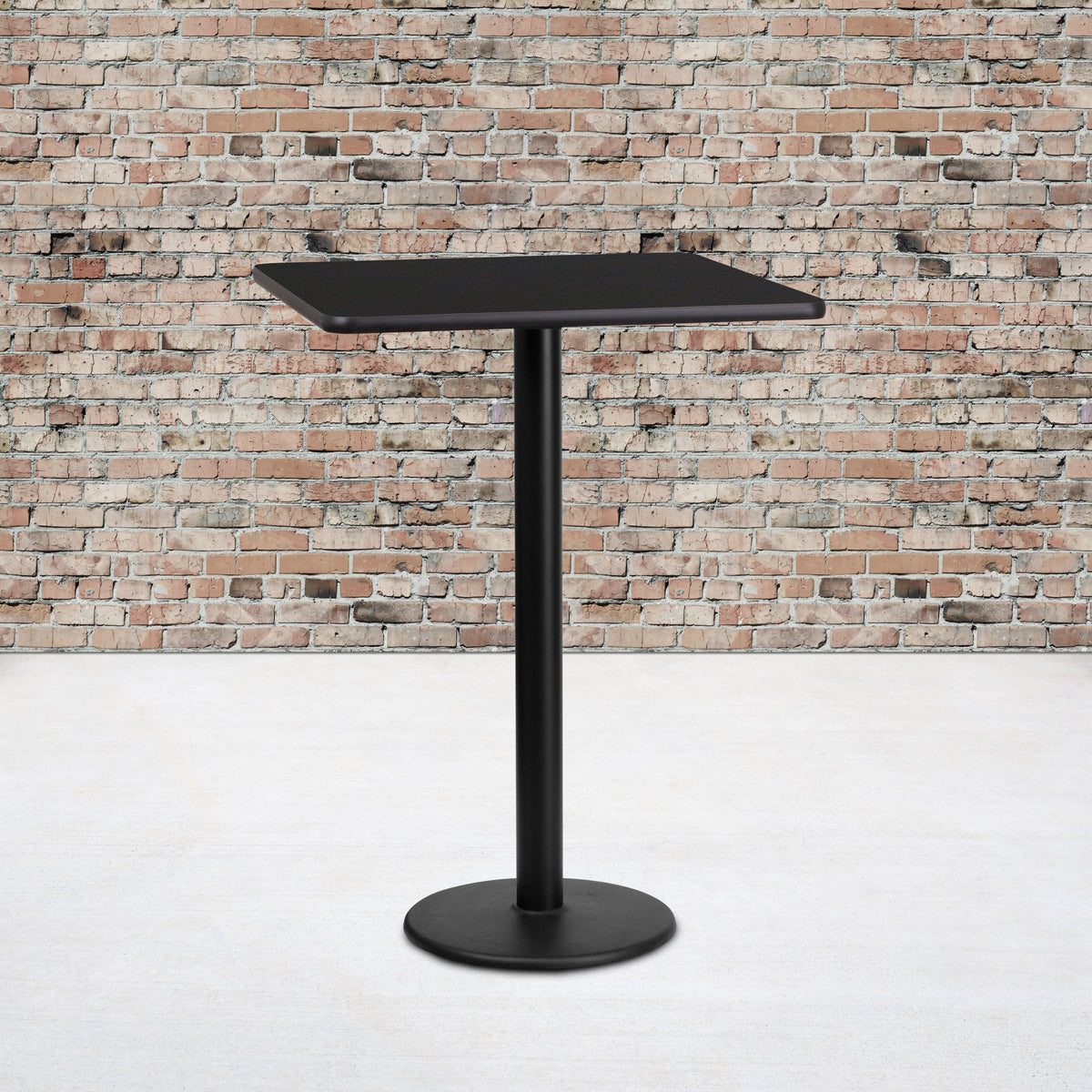 Flash Furniture XU-BLKTB-2424-TR18B-GG 24" Square Black Laminate Table Top with 18" Round Bar Height Table Base - View 2