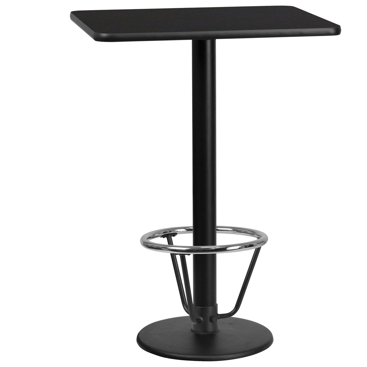 Flash Furniture XU-BLKTB-2430-TR18B-3CFR-GG 24" x 30" Rectangular Black Laminate Table Top & 18" RD Bar Height Table Base - Main view