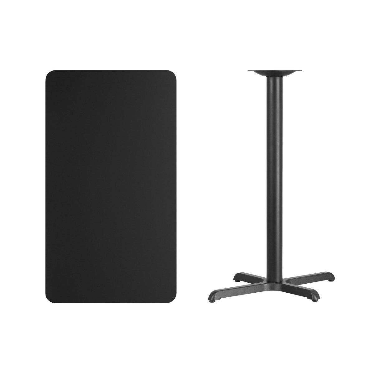 Flash Furniture XU-BLKTB-2442-T2230B-GG 24" x 42" Rectangular Laminate Table Top & 23.5"x 29.5" Bar Height Table Base (Black) - View 2