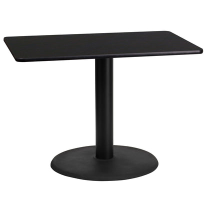 Flash Furniture XU-BLKTB-2442-TR24-GG 24" x 42" Rectangular Black Laminate Table Top with 24" Round Table Height Base - Main view